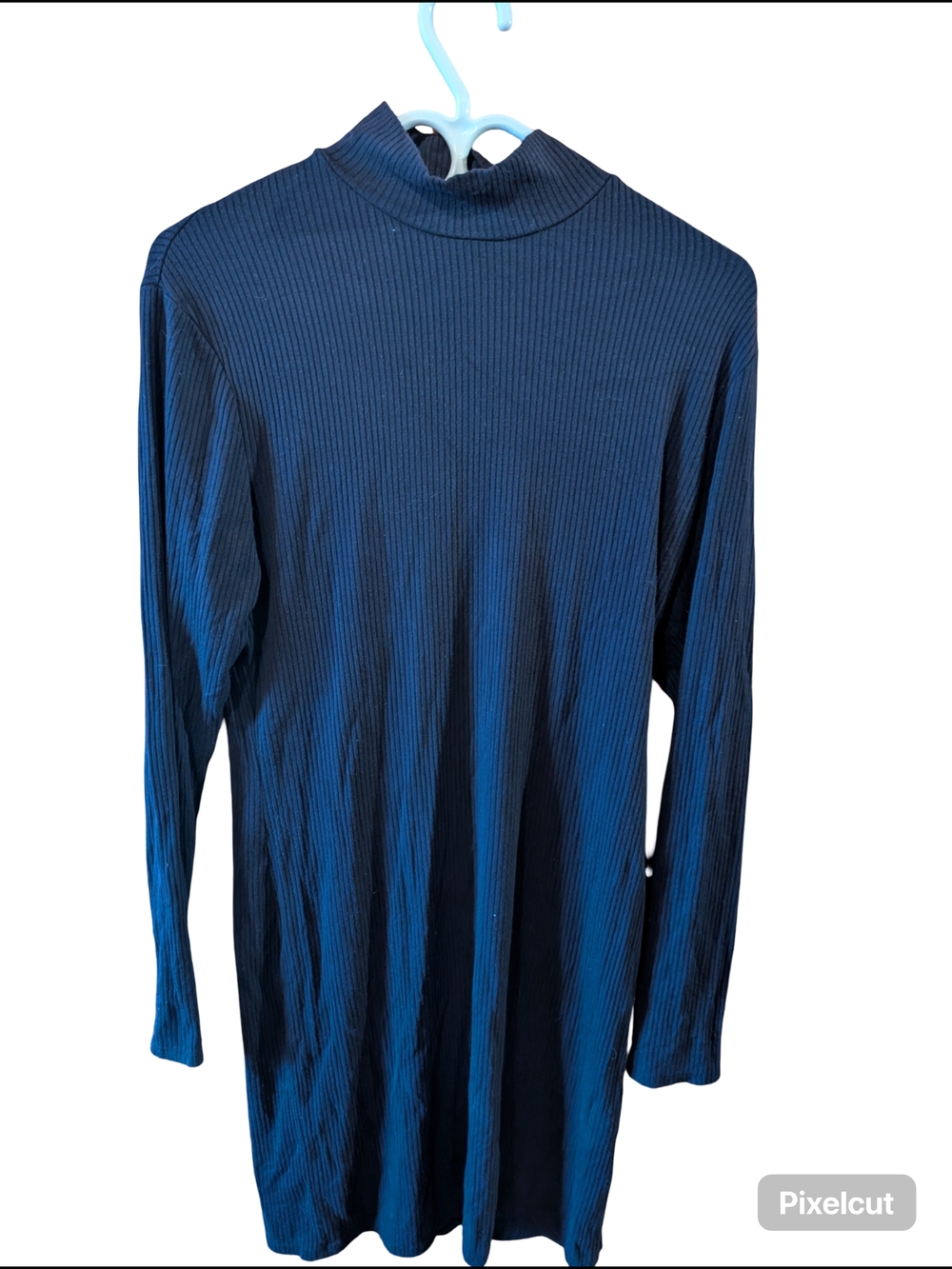 Women's Navy Blue Ribbed Mock Neck Dress